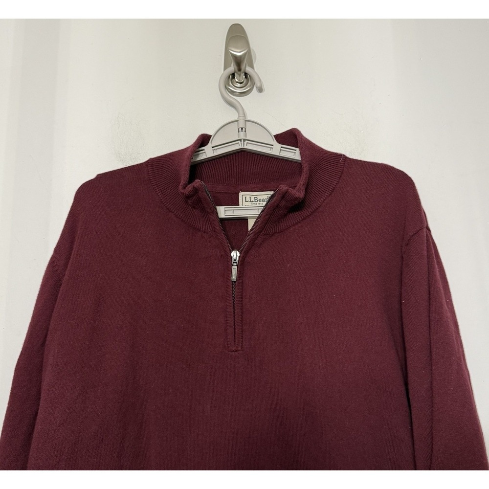 L.L. Bean Sweater Wicked Soft Cotton Cashmere Maroon 1/4 Zip‎ Men's XXL Tall